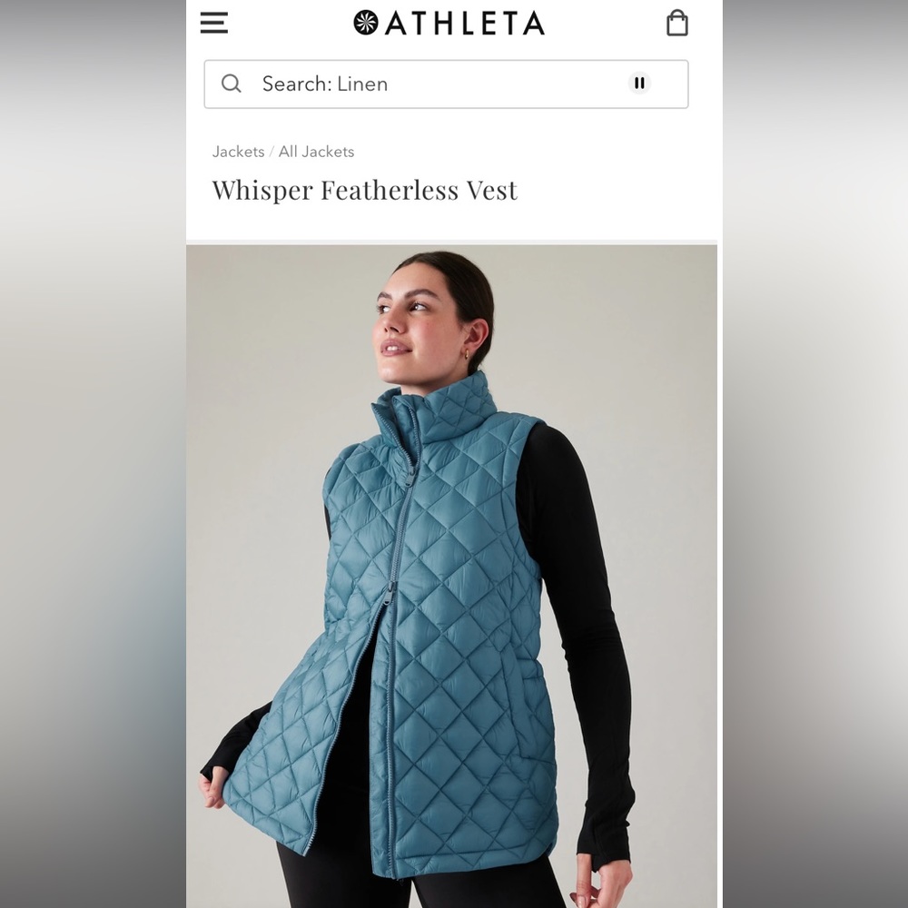 Athleta Whisper Featherless Vest - Tapestry Gold - 1x